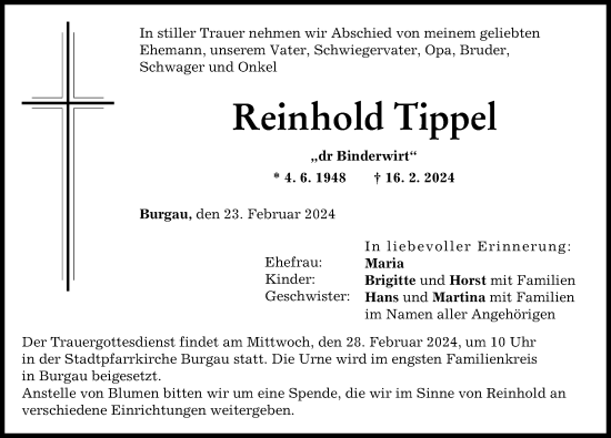 Traueranzeige von Reinhold Tippel von Günzburger Zeitung