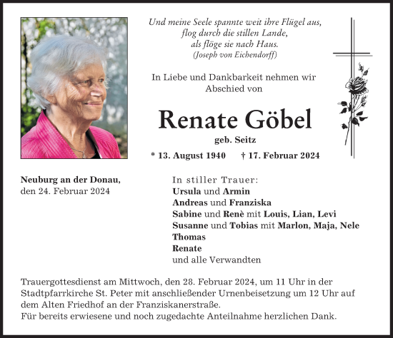 Traueranzeige von Renate Göbel von Neuburger Rundschau