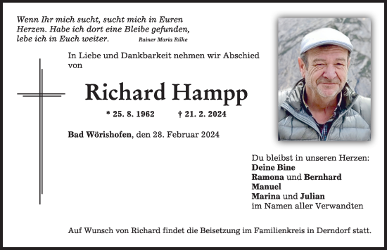 Traueranzeige von Richard Hampp von Mindelheimer Zeitung