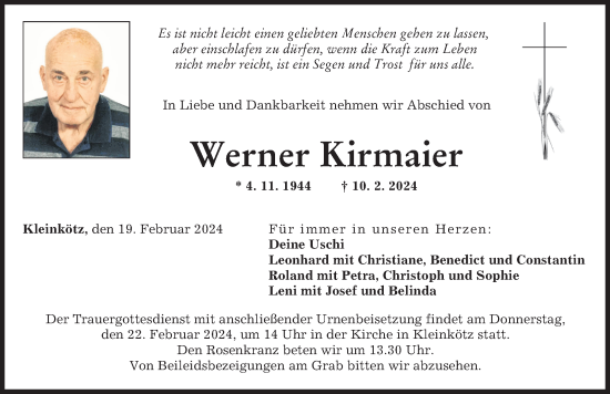 Traueranzeige von Werner Kirmaier von Günzburger Zeitung