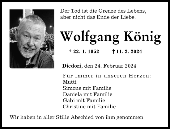 Traueranzeige von Wolfgang König von Augsburger Allgemeine