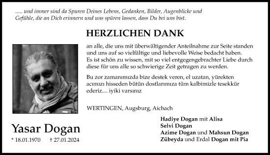Traueranzeige von Yasar Dogan von Augsburger Allgemeine