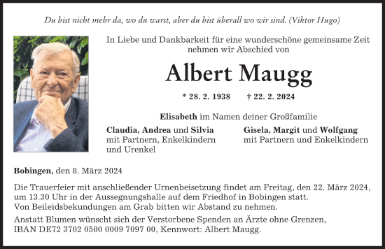 Traueranzeige von Albert Maugg von Schwabmünchner Allgemeine