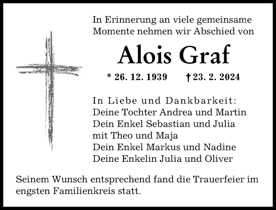 Traueranzeige von Alois Graf von Augsburger Allgemeine