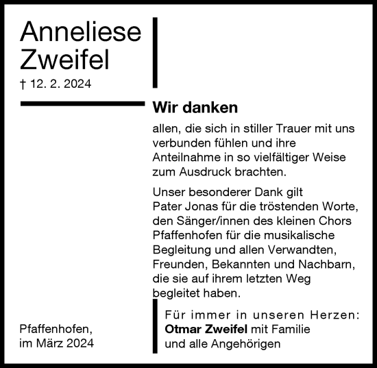 Traueranzeige von Anneliese Zweifel von Neu-Ulmer Zeitung