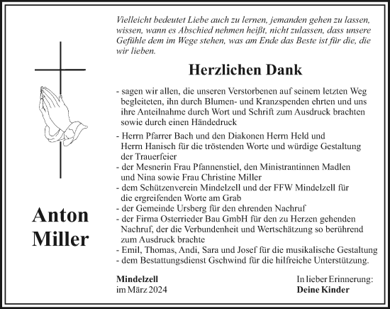 Traueranzeige von Anton Miller von Mittelschwäbische Nachrichten