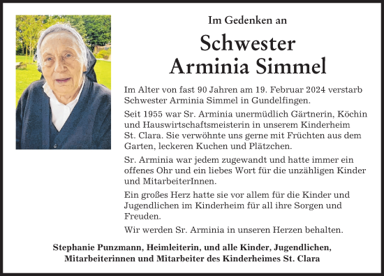 Traueranzeige von Arminia Simmel von Donau Zeitung