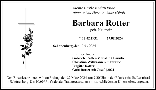 Traueranzeige von Barbara Rotter von Günzburger Zeitung