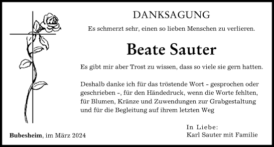 Traueranzeige von Beate Sauter von Günzburger Zeitung
