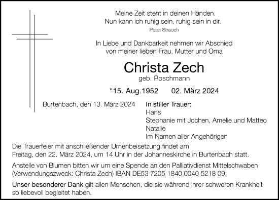 Traueranzeige von Christa Zech von Günzburger Zeitung