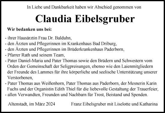 Traueranzeige von Claudia Eibelsgruber von Illertisser Zeitung