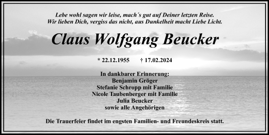 Traueranzeige von Claus Wolfgang Beucker von Augsburg-Land