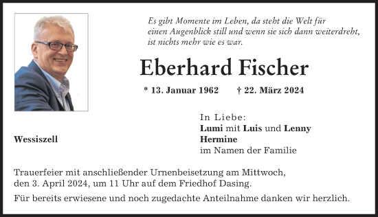 Traueranzeige von Eberhard Fischer von Friedberger Allgemeine