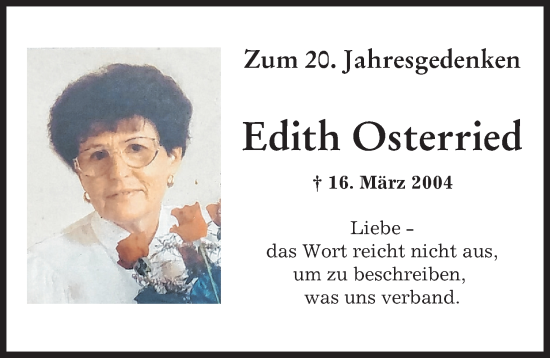 Traueranzeige von Edith Osterried von Augsburger Allgemeine