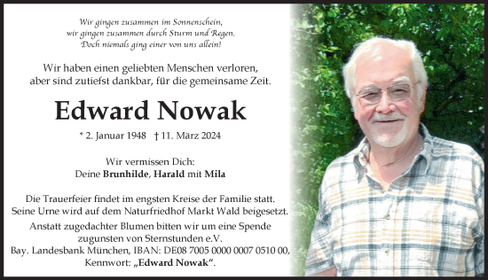Traueranzeige von Edward Nowak von Mindelheimer Zeitung