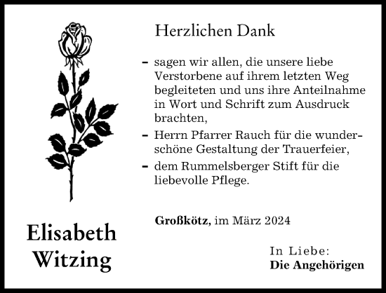 Traueranzeige von Elisabeth Witzing von Günzburger Zeitung