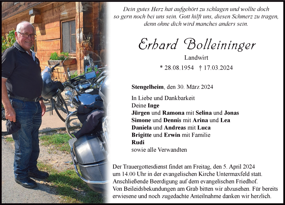  Traueranzeige für Erhard Bolleininger vom 30.03.2024 aus Neuburger Rundschau