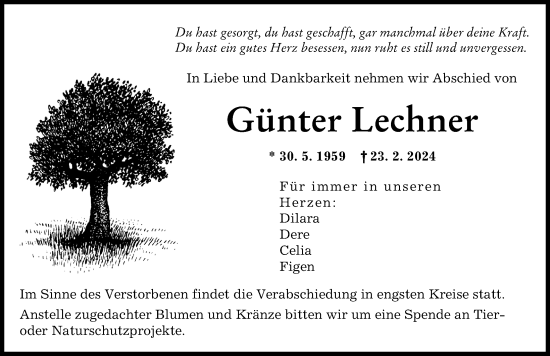 Traueranzeige von Günter Lechner von Augsburger Allgemeine