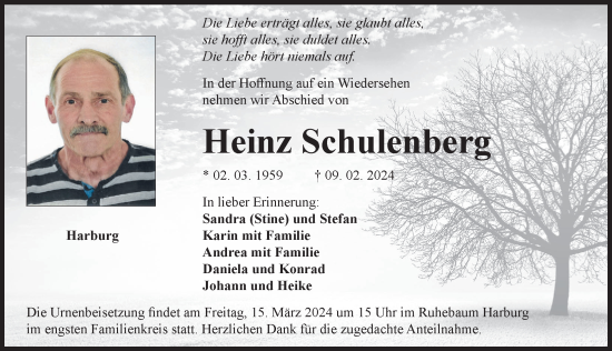 Traueranzeige von Heinz Schulenberg von Donauwörther Zeitung