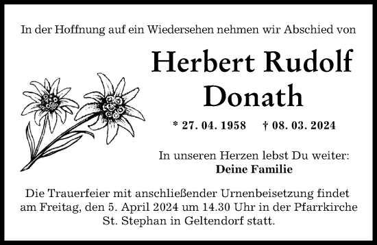 Traueranzeige von Herbert Rudolf Donath von Landsberger Tagblatt