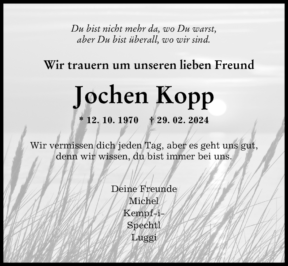  Traueranzeige für Jochen Kopp vom 13.03.2024 aus Augsburg-Land