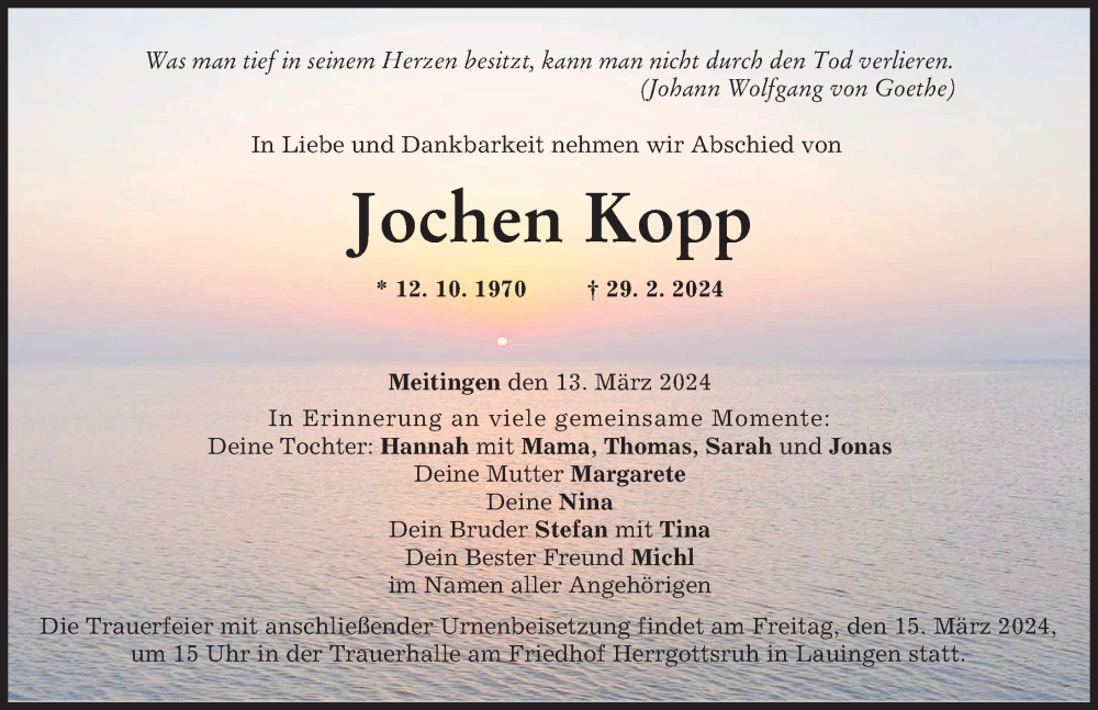  Traueranzeige für Jochen Kopp vom 13.03.2024 aus Rieser Nachrichten, Donau Zeitung