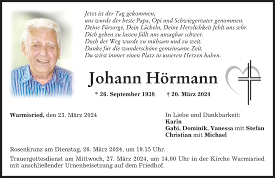 Traueranzeige von Johann Hörmann von Mindelheimer Zeitung
