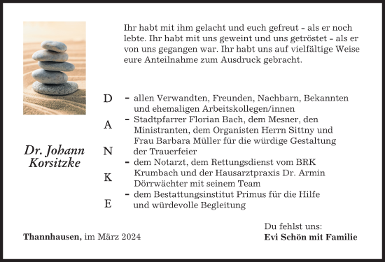 Traueranzeige von Johann Korsitzke von Mittelschwäbische Nachrichten