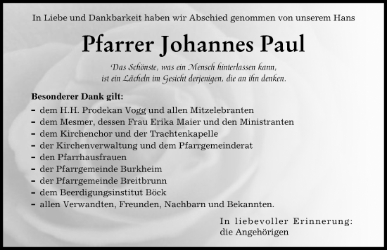 Traueranzeige von Johannes Paul von Landsberger Tagblatt