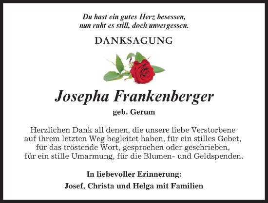 Traueranzeige von Josepha Frankenberger von Landsberger Tagblatt