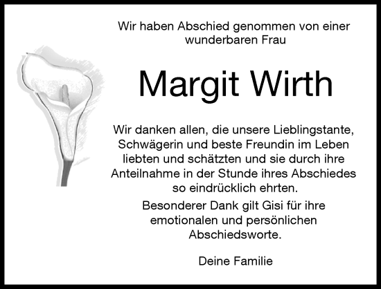 Traueranzeige von Margit Wirth von Rieser Nachrichten