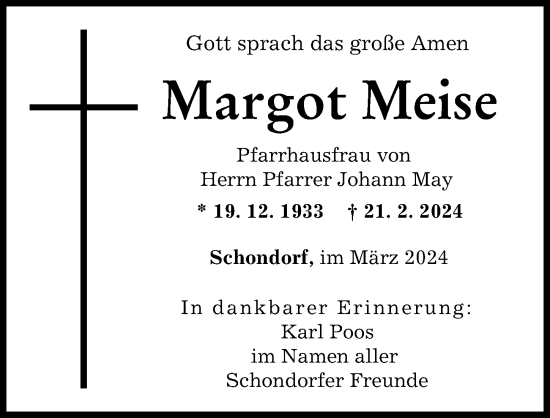 Traueranzeige von Margot Meise von Landsberger Tagblatt