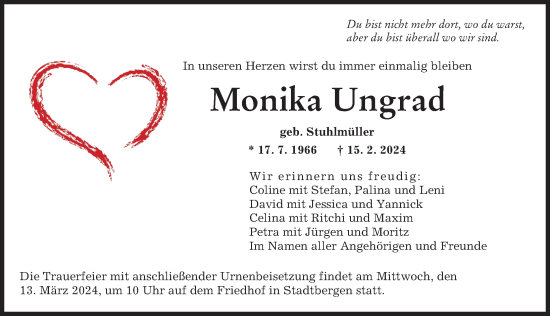 Traueranzeige von Monika Ungrad von Augsburger Allgemeine