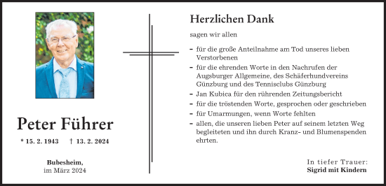 Traueranzeige von Peter Führer von Günzburger Zeitung