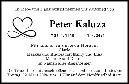 Traueranzeige von Peter Kaluza von Augsburger Allgemeine