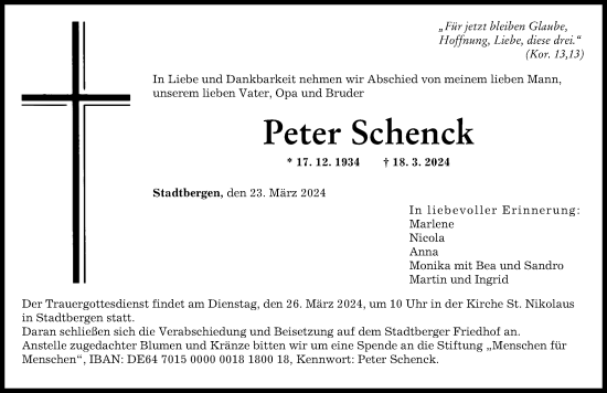 Traueranzeige von Peter Schenck von Augsburger Allgemeine