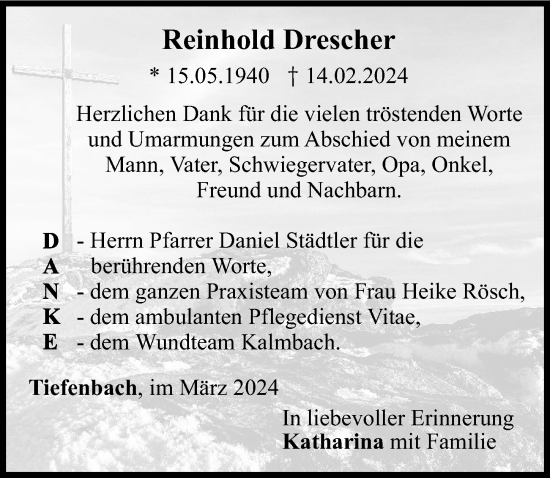 Traueranzeige von Reinhold Drescher von Illertisser Zeitung