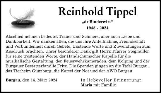 Traueranzeige von Reinhold Tippel von Günzburger Zeitung