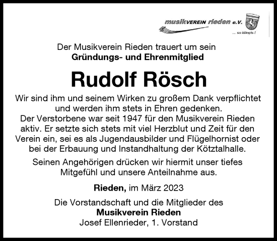 Traueranzeige von Rudolf Rösch von Günzburger Zeitung
