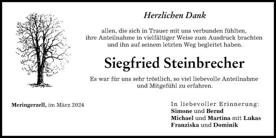 Traueranzeige von Siegfried Steinbrecher von Friedberger Allgemeine