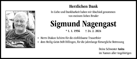 Traueranzeige von Sigmund Nagengast von Donau Zeitung