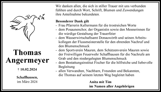 Traueranzeige von Thomas Angermeyer von Donauwörther Zeitung, Rieser Nachrichten