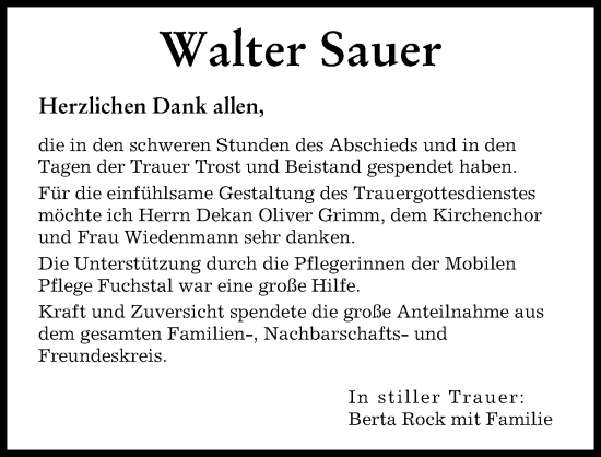 Traueranzeige von Walter Sauer von Landsberger Tagblatt