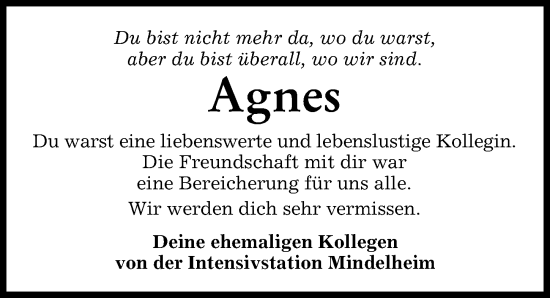 Traueranzeige von Agnes  von Mindelheimer Zeitung
