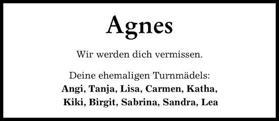 Traueranzeige von Agnes  von Mindelheimer Zeitung