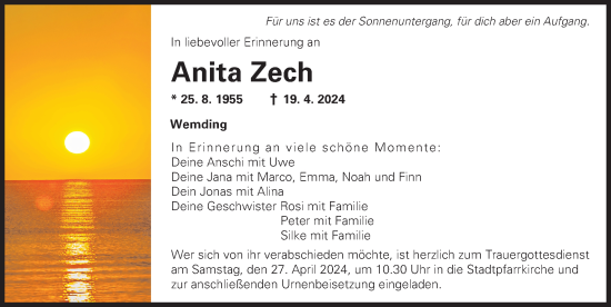 Traueranzeige von Anita Zech von Donauwörther Zeitung