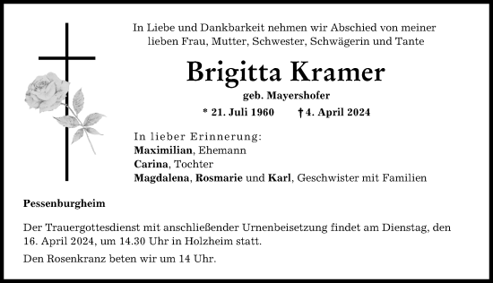 Traueranzeige von Brigitta Kramer von Donauwörther Zeitung