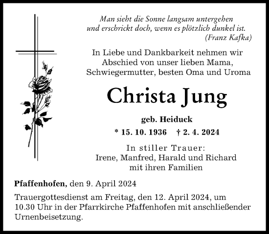 Traueranzeige von Christa Jung von Neu-Ulmer Zeitung
