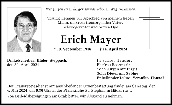 Traueranzeige von Erich Mayer von Augsburg-Land