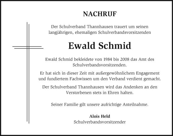 Traueranzeige von Ewald Schmid von Mittelschwäbische Nachrichten